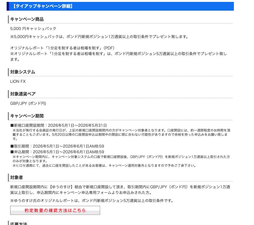 ヒロセ通商LION FX×ゆうのすけ キャンペーン詳細条件