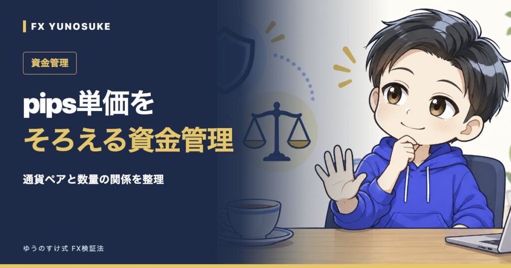 pips単価を｜そろえる資金管理。ゆうのすけの解説イラスト。