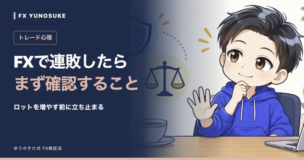 FXで連敗したら｜まず確認すること。ゆうのすけの解説イラスト。