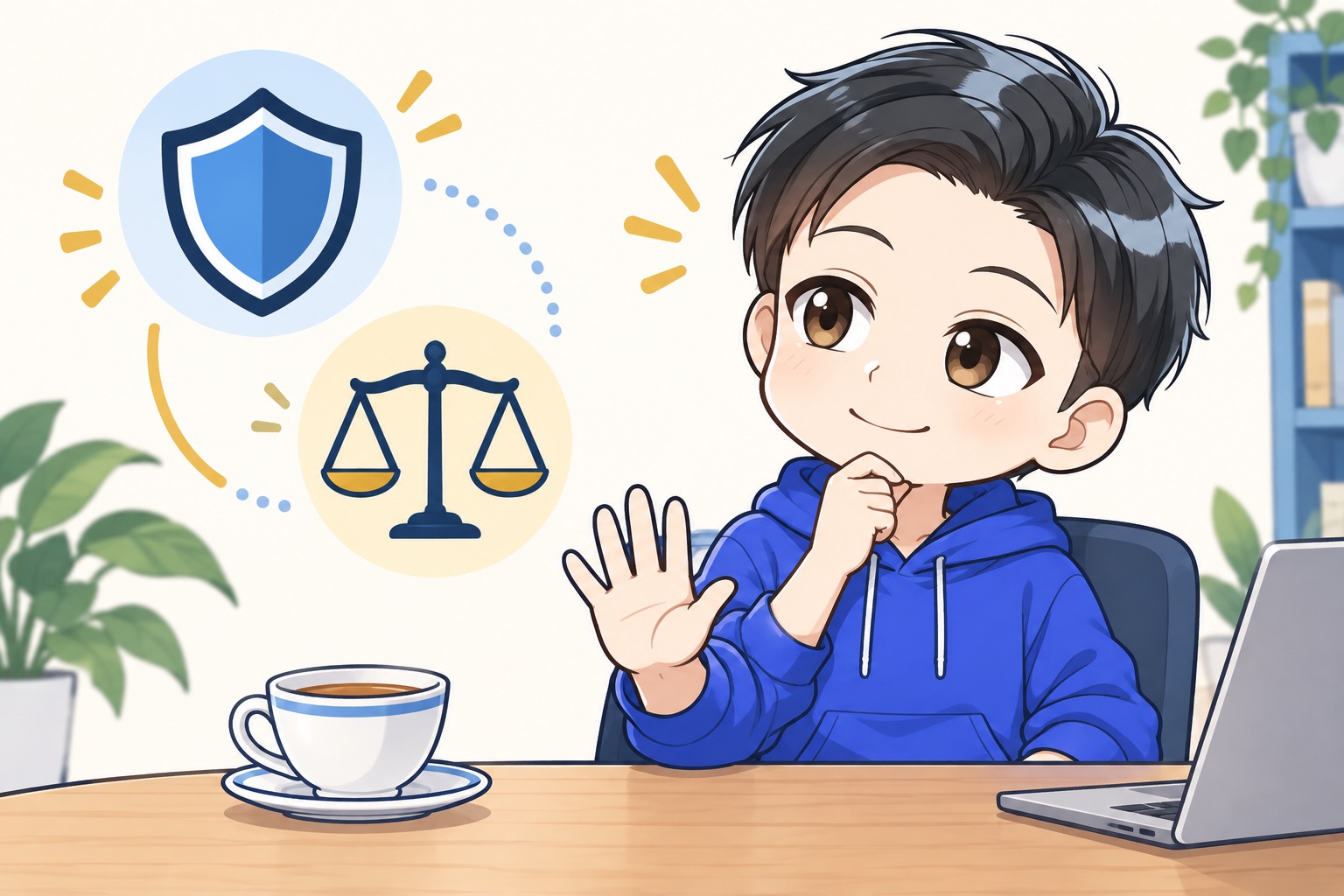 落ち着いて判断し、リスクを考えるゆうのすけのイラスト