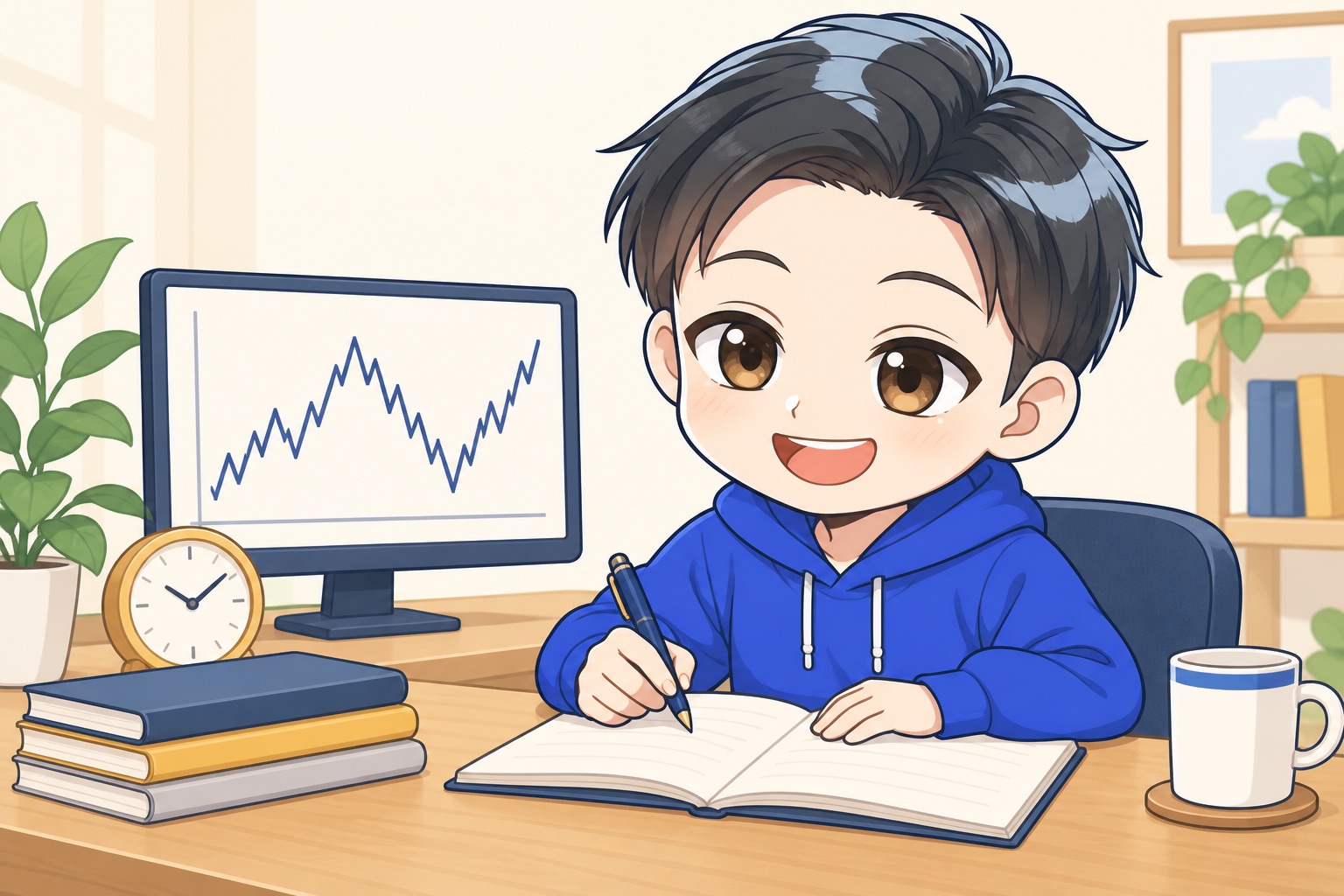 ノートに検証記録を書き残すゆうのすけのイラスト
